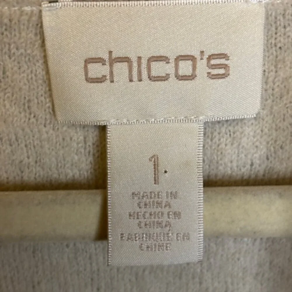 Chico's Jacket Women's Size Medium open front‎ Winter Silver White Wool Chicos 1